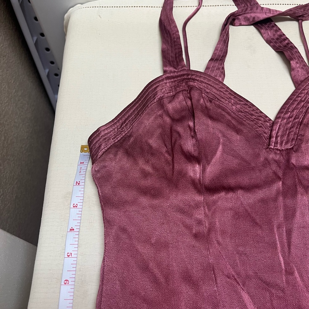 Anthropologie size 12 mauve satin cross back midi dress - Picture 3 of 15